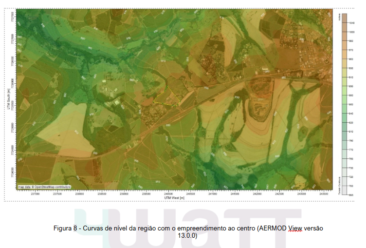 Curvas de nível da região geradas com AERMOD