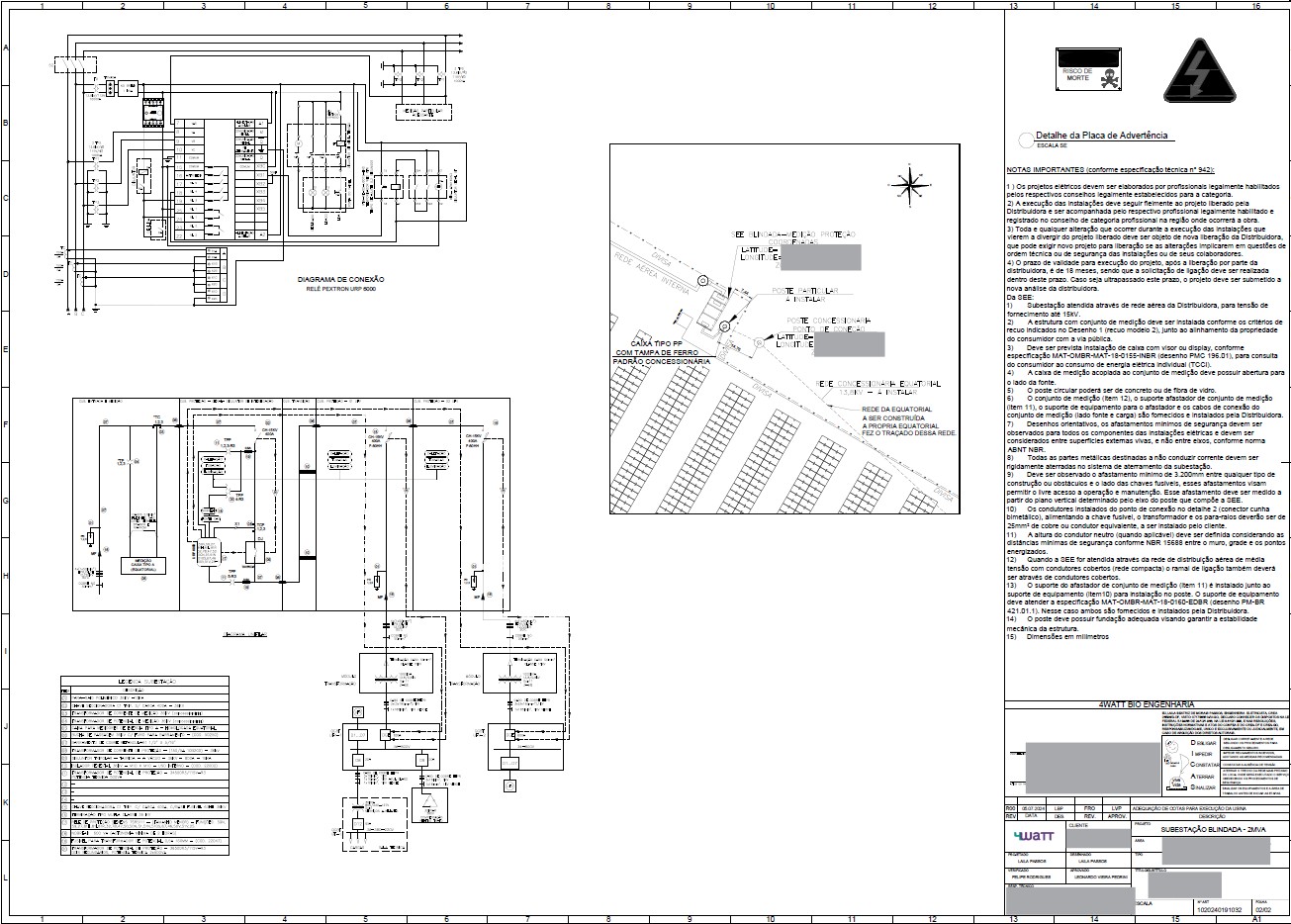 Prancha técnica Diagrama de proteção — engenharia 4WaTT