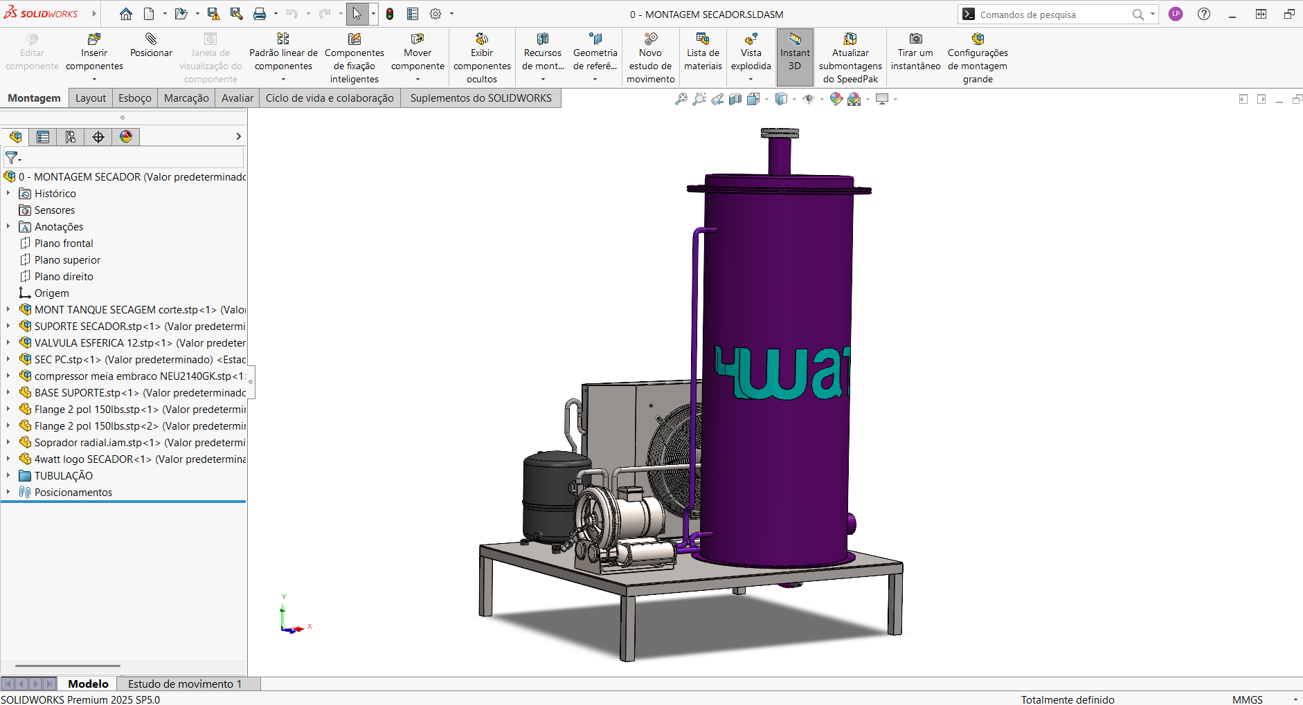 Prancha técnica Secador de biogás — conjunto — engenharia 4WaTT